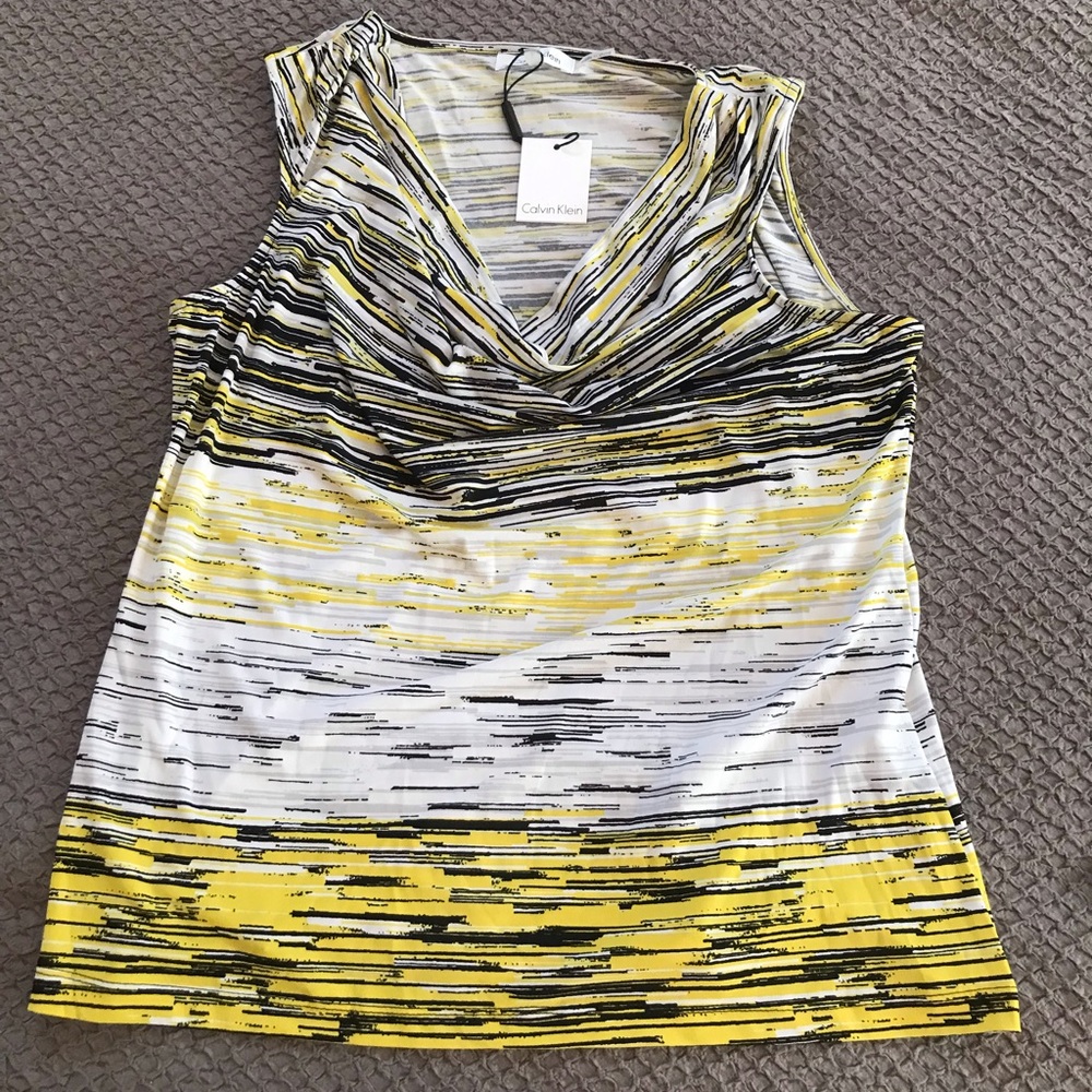 Calvin Klein black, white, grey and yellow sleeveless top NWT